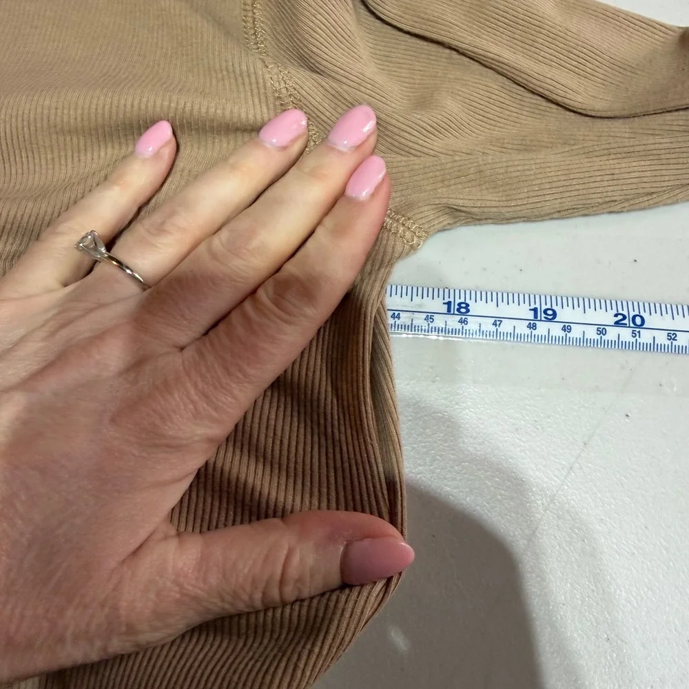 Magaschoni Ribbed Long Sleeve Top Womens‎ Large Tan Pima Cotton Modal Minimalist
